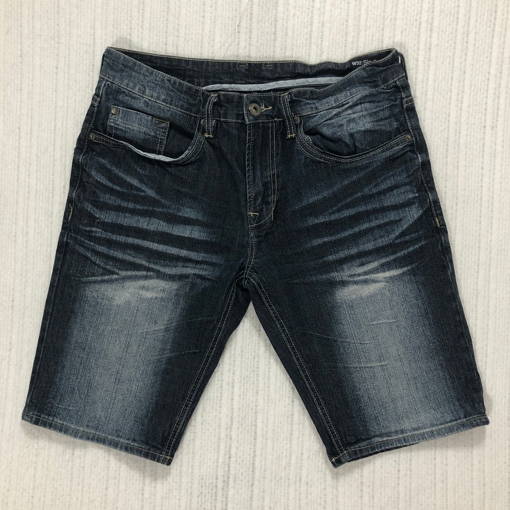Buffalo David Bitton Six-X Basic Mens Denim Shorts W32 Dark Wash Stretch Blue